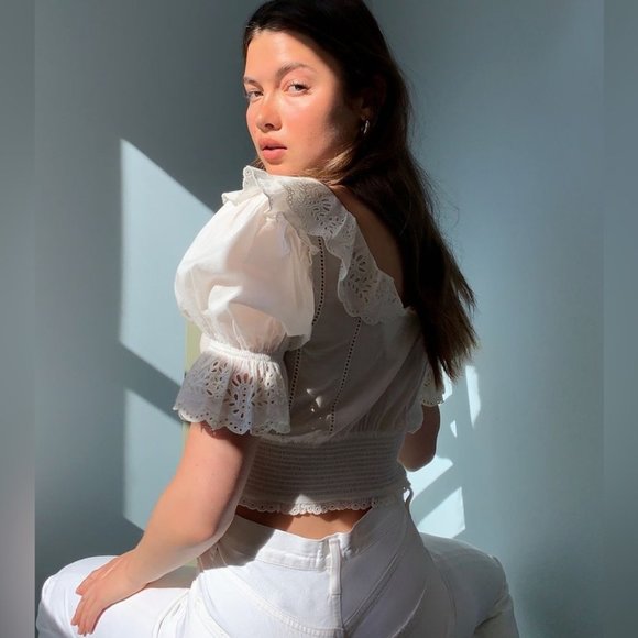 Aritzia Sunday Best White Lady Broderie Peasant Prairie Voile Blouse Size S - Picture 5 of 11